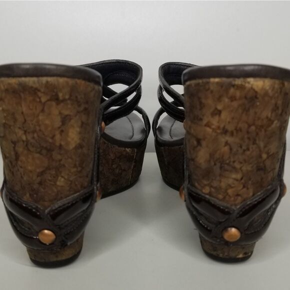 Cole Haan‎ Women's Brown Patent Leather Wedge Cork Heel Sandals Size 6 - Picture 7 of 13